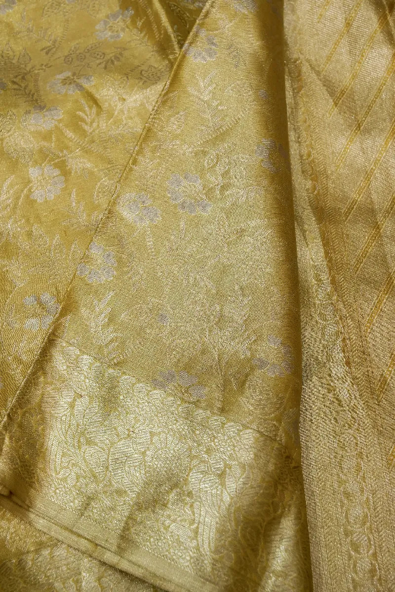 PURE HANDLOOM LEMON YELLOW COLOR KANCHIPURAM SILK SAREE