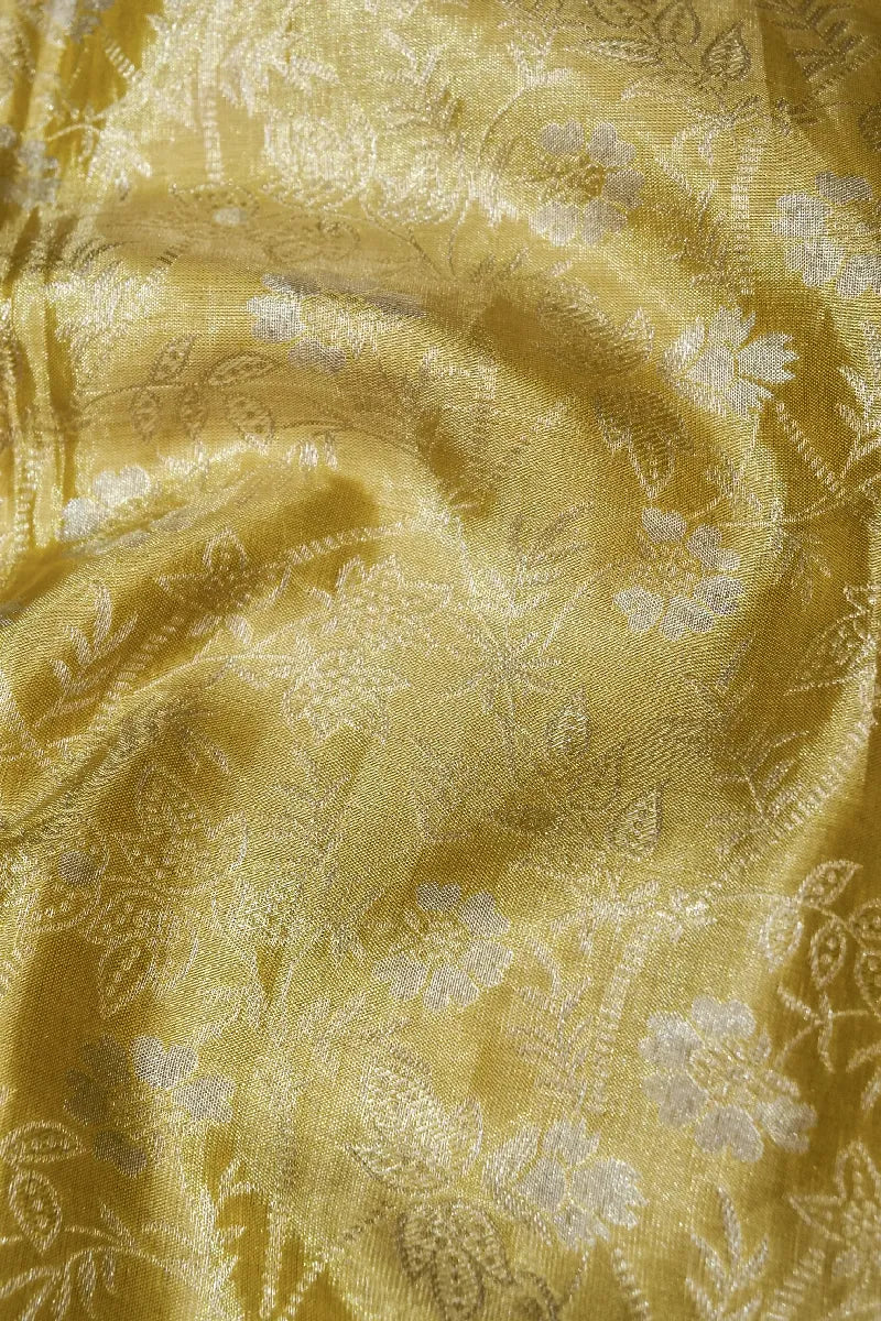 PURE HANDLOOM LEMON YELLOW COLOR KANCHIPURAM SILK SAREE