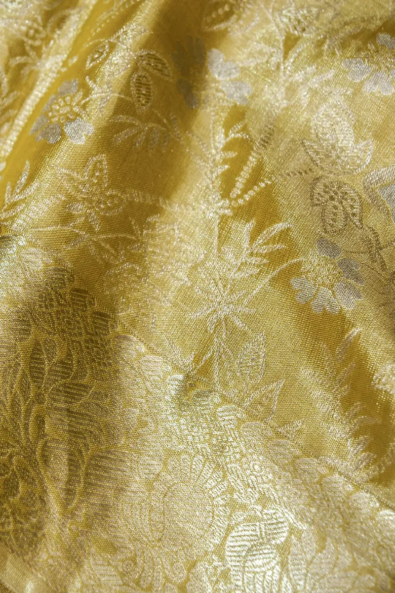 PURE HANDLOOM LEMON YELLOW COLOR KANCHIPURAM SILK SAREE