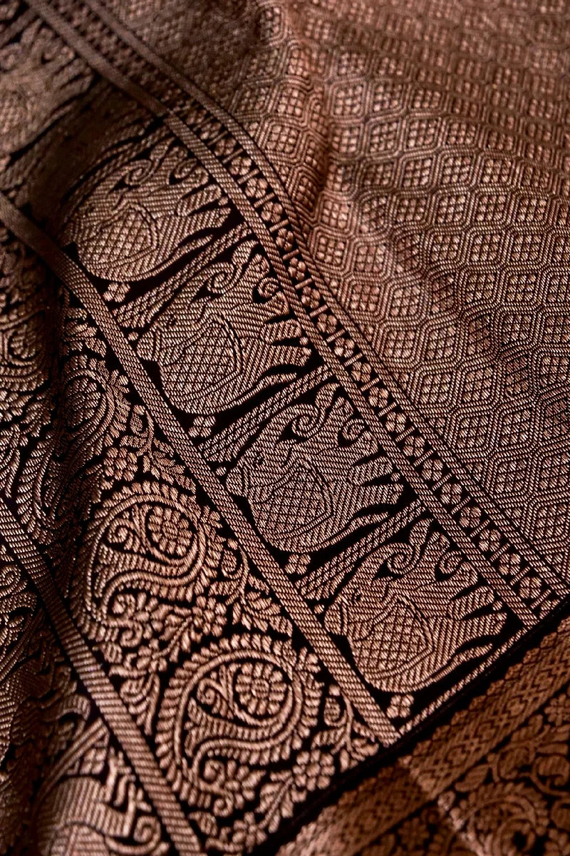 PURE HANDLOOM COFFEE COLOR COLOR KANCHIPURAM SILK SAREE