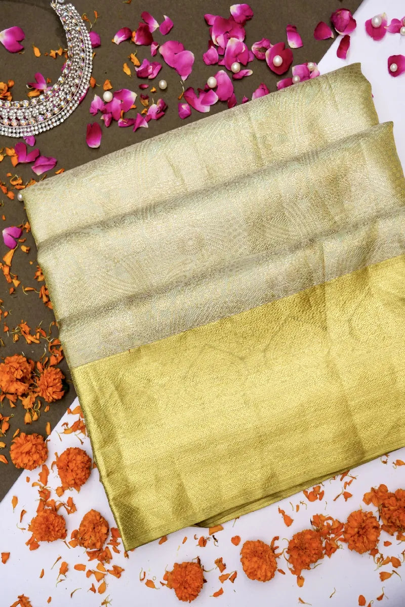 PURE HANDLOOM PISTA GREEN COLOR KANCHIPURAM SILK SAREE
