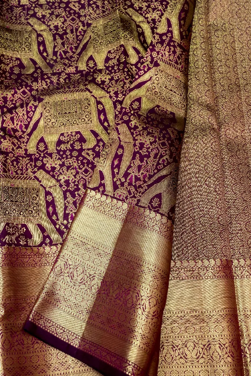 PURE HANDLOOM WINE COLOR KANCHIPURAM SILK SAREE
