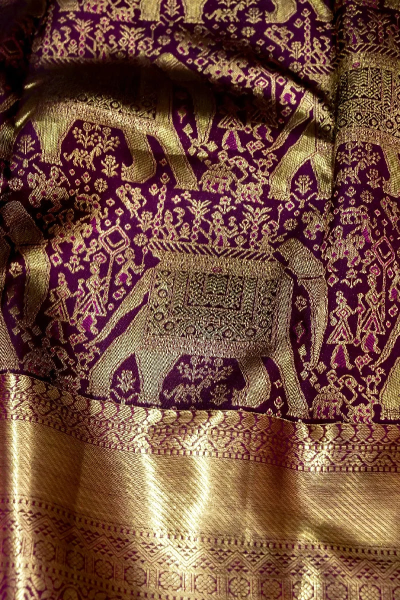 PURE HANDLOOM WINE COLOR KANCHIPURAM SILK SAREE