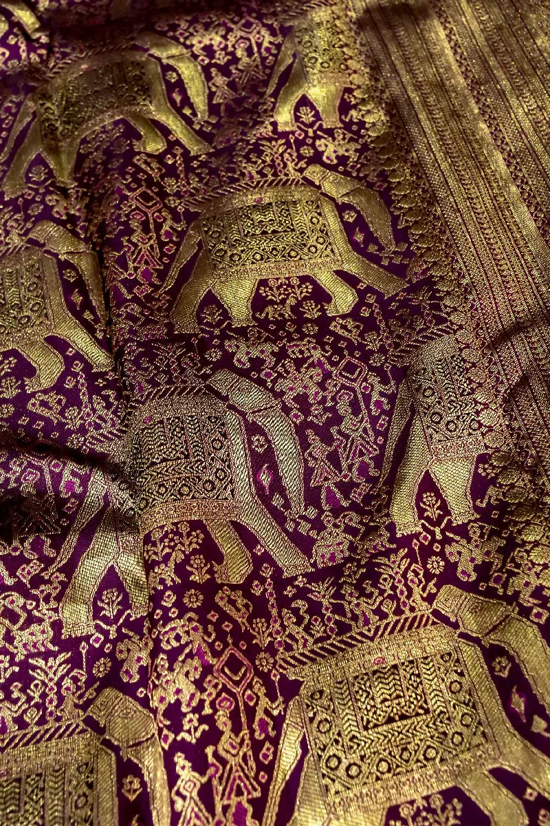 PURE HANDLOOM WINE COLOR KANCHIPURAM SILK SAREE
