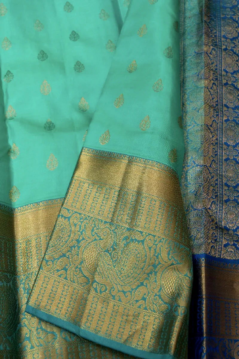 PURE HANDLOOM SEA GREEN COLOR KANCHIPURAM SILK SAREE