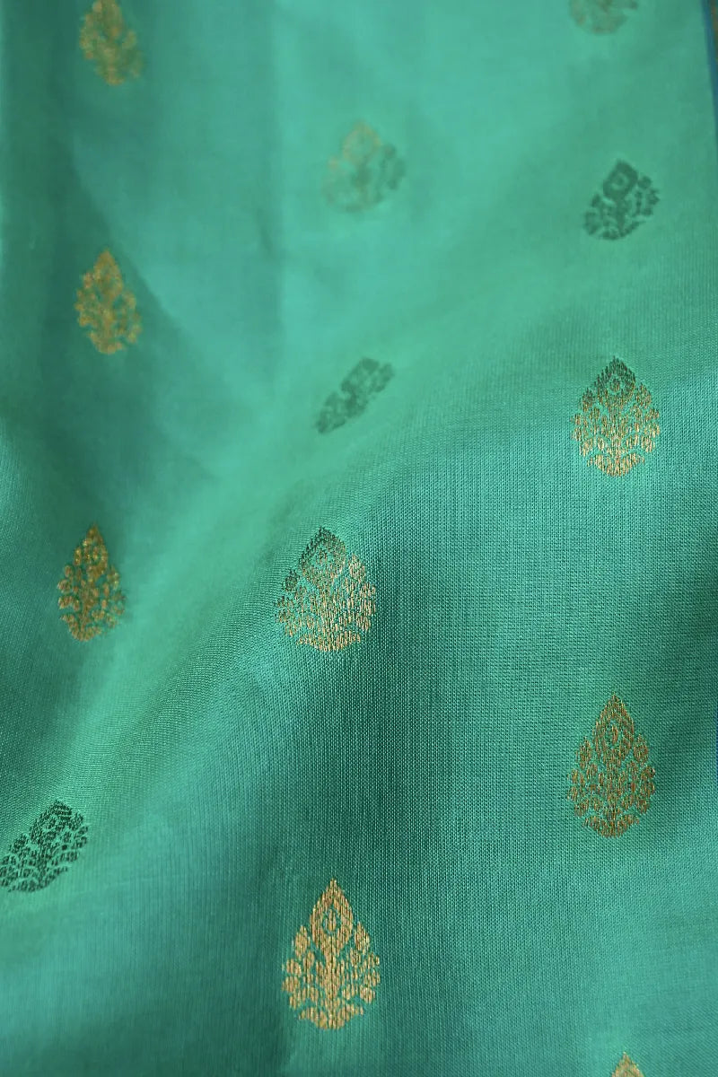 PURE HANDLOOM SEA GREEN COLOR KANCHIPURAM SILK SAREE