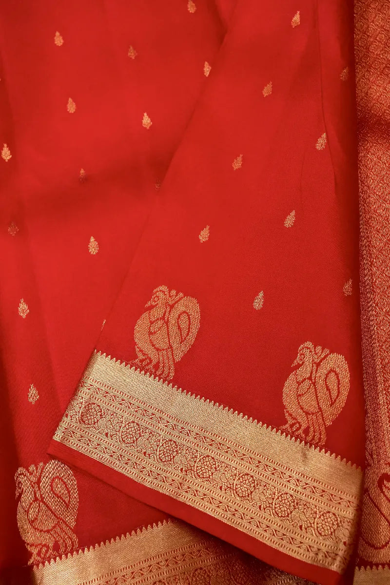 PURE HANDLOOM BLOOD RED COLOR KANCHIPURAM SILK SAREE