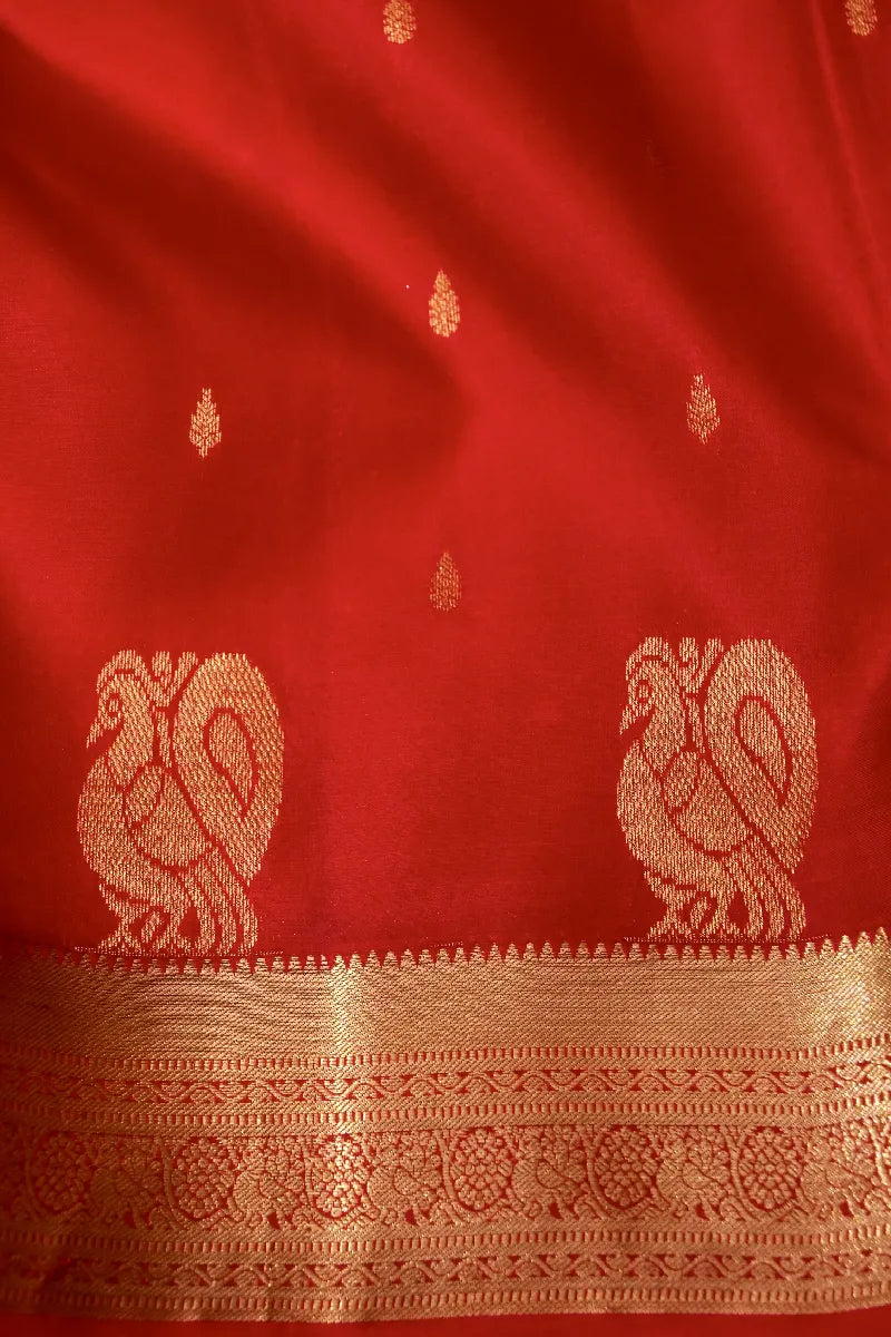 PURE HANDLOOM BLOOD RED COLOR KANCHIPURAM SILK SAREE