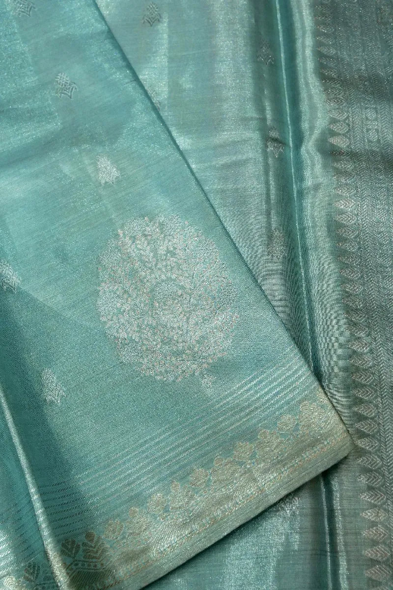 PURE HANDLOOM LIGHT SKY BLUE COLOR KANCHIPURAM SILK SAREE