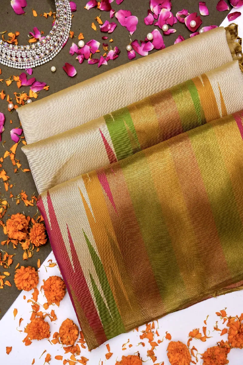 PURE HANDLOOM REAL ZARI PEACH COLOR KANCHIPURAM SILK SAREE