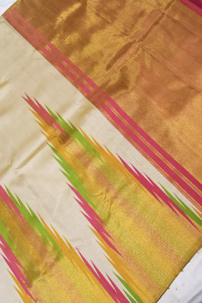 PURE HANDLOOM REAL ZARI PEACH COLOR KANCHIPURAM SILK SAREE