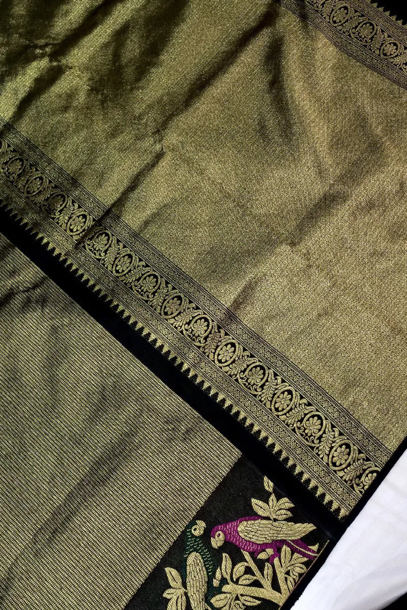 PURE HANDLOOM REAL ZARI BLACK COLOR KANCHIPURAM SILK SAREE