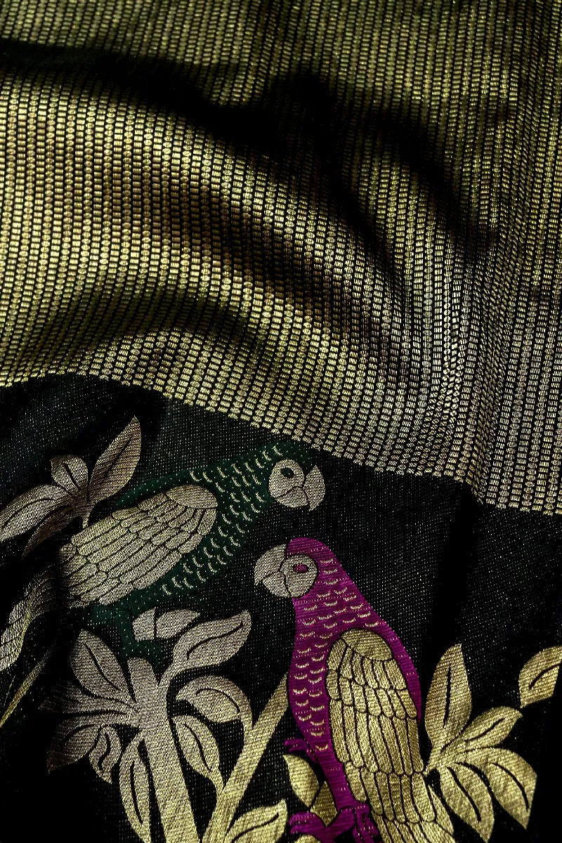 PURE HANDLOOM REAL ZARI BLACK COLOR KANCHIPURAM SILK SAREE