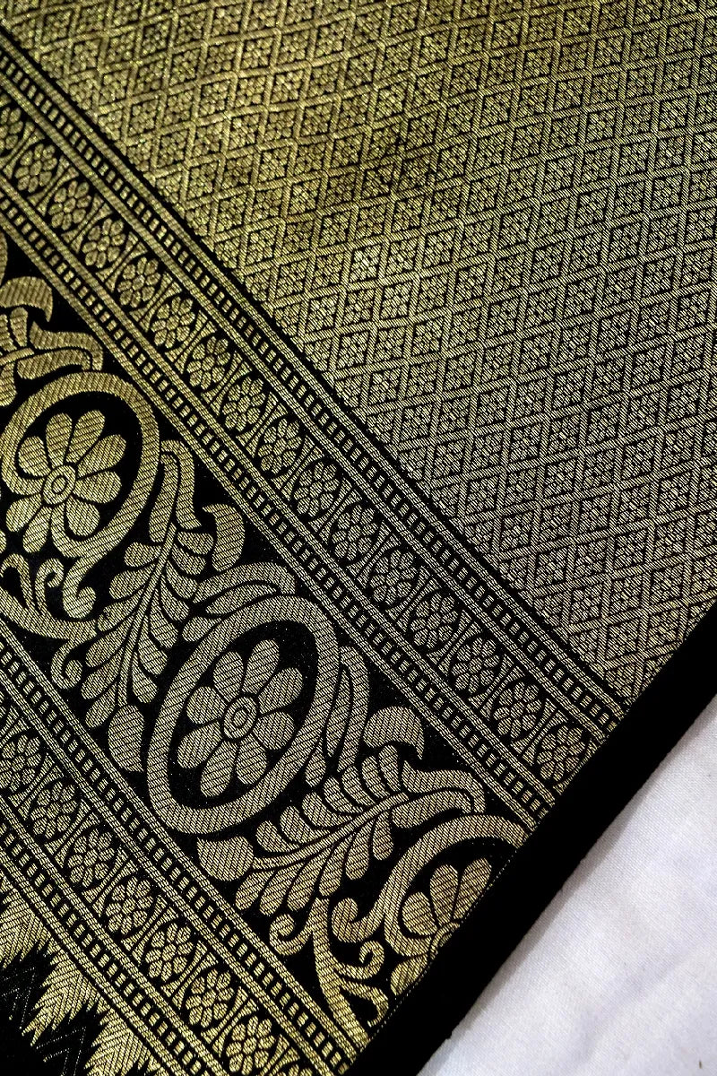 PURE HANDLOOM REAL ZARI BLACK COLOR KANCHIPURAM SILK SAREE