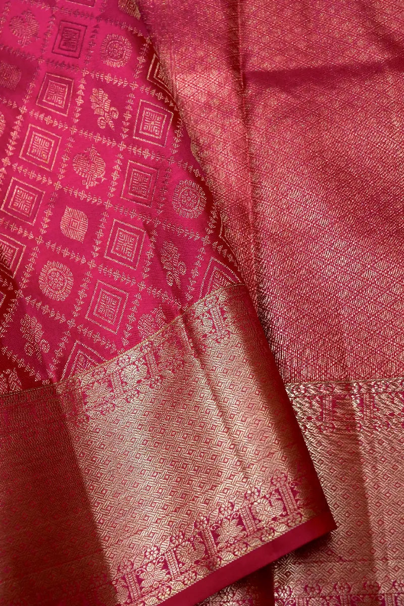 PURE HANDLOOM ROSE PINK COLOR KANCHIPURAM SILK SAREE
