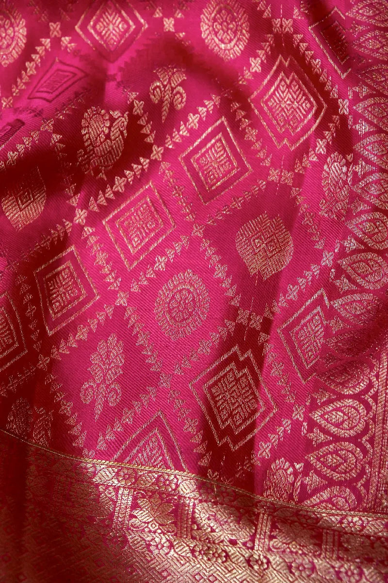 PURE HANDLOOM ROSE PINK COLOR KANCHIPURAM SILK SAREE