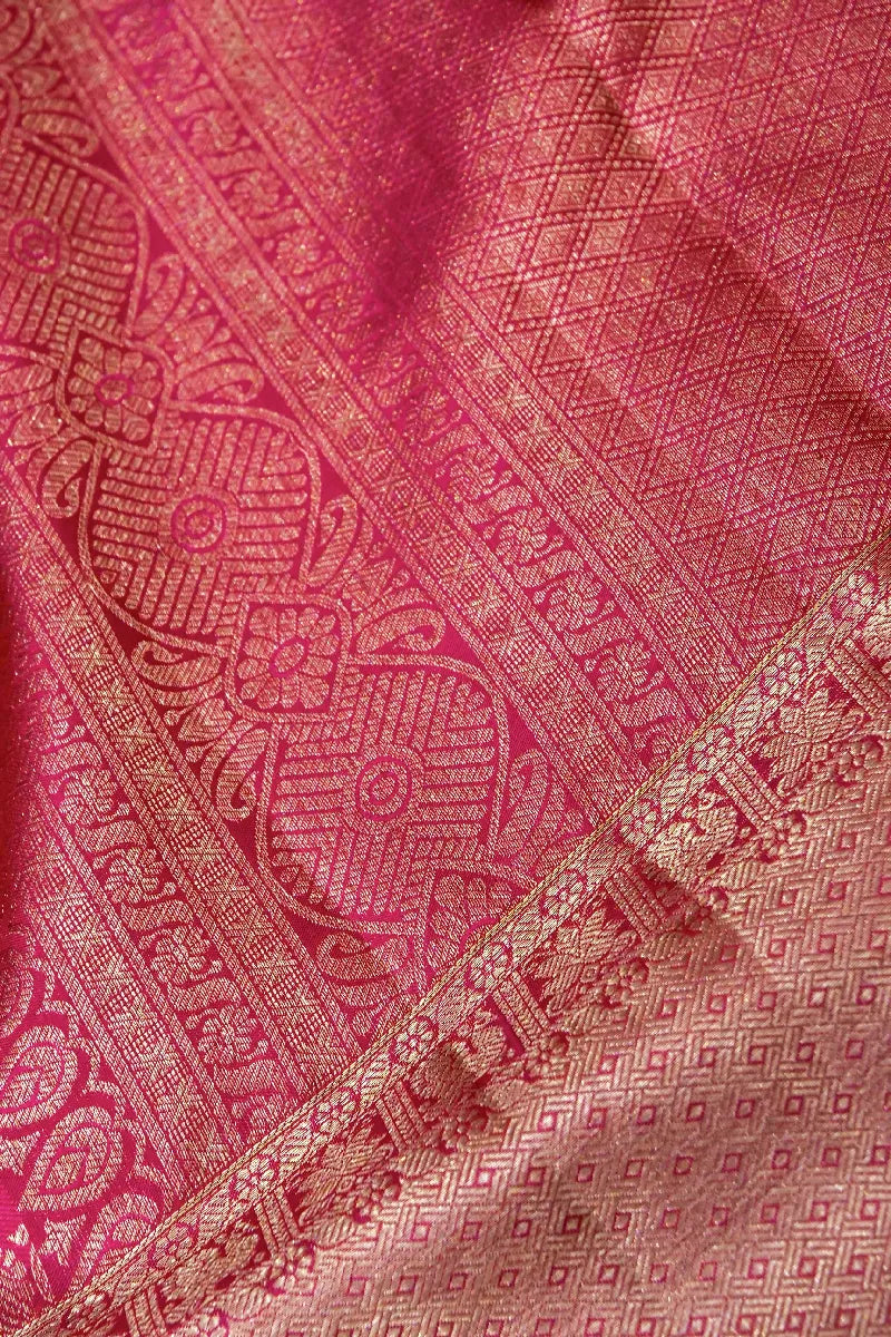 PURE HANDLOOM ROSE PINK COLOR KANCHIPURAM SILK SAREE