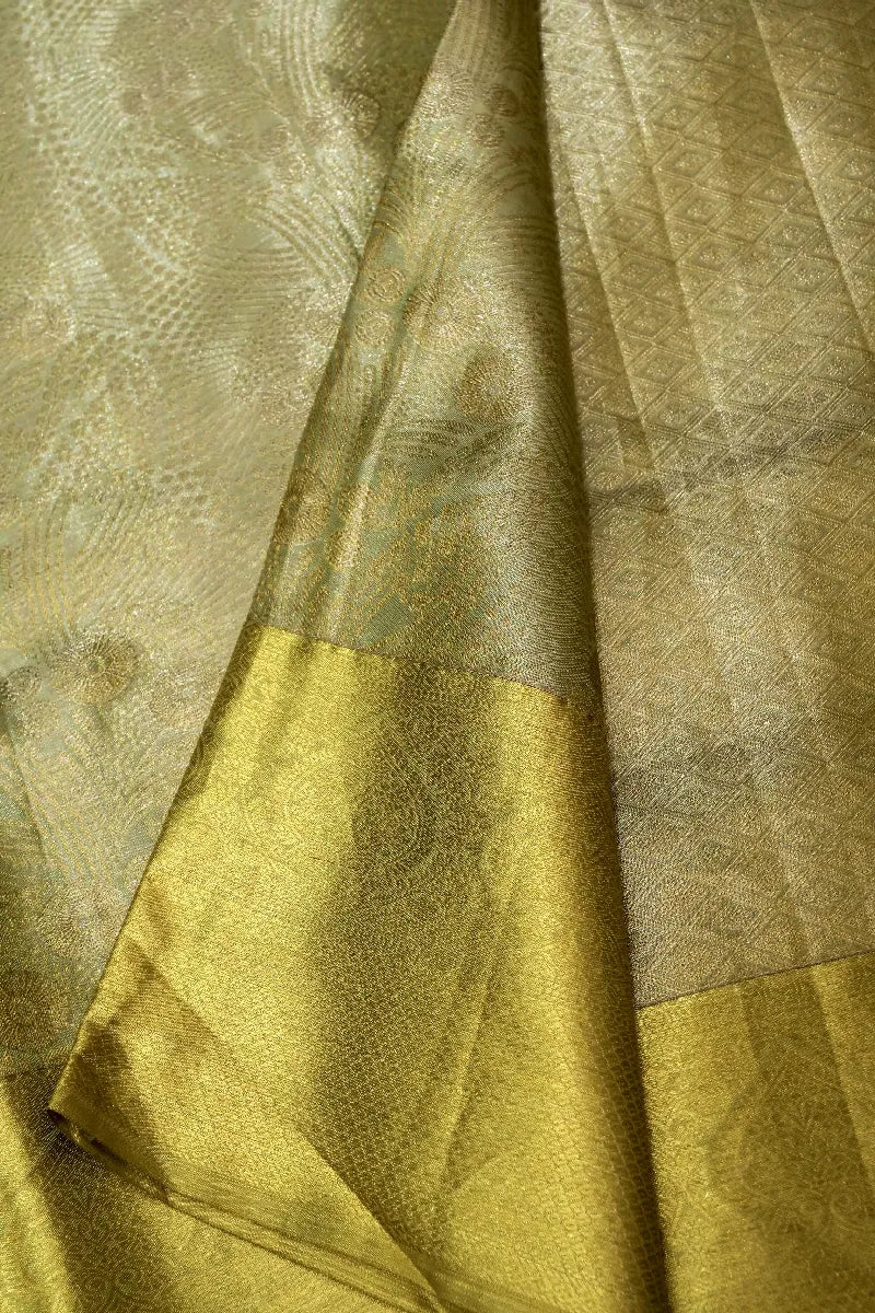 PURE HANDLOOM PISTA GREEN COLOR KANCHIPURAM SILK SAREE