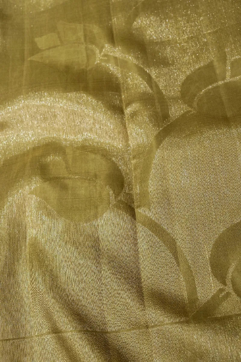PURE HANDLOOM REAL ZARI MEHENDI GOLDEN COLOR KANCHIPURAM SILK SAREE