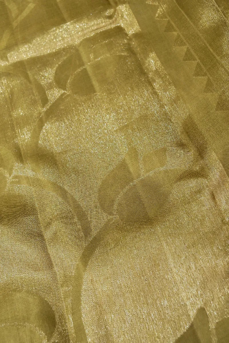 PURE HANDLOOM REAL ZARI MEHENDI GOLDEN COLOR KANCHIPURAM SILK SAREE