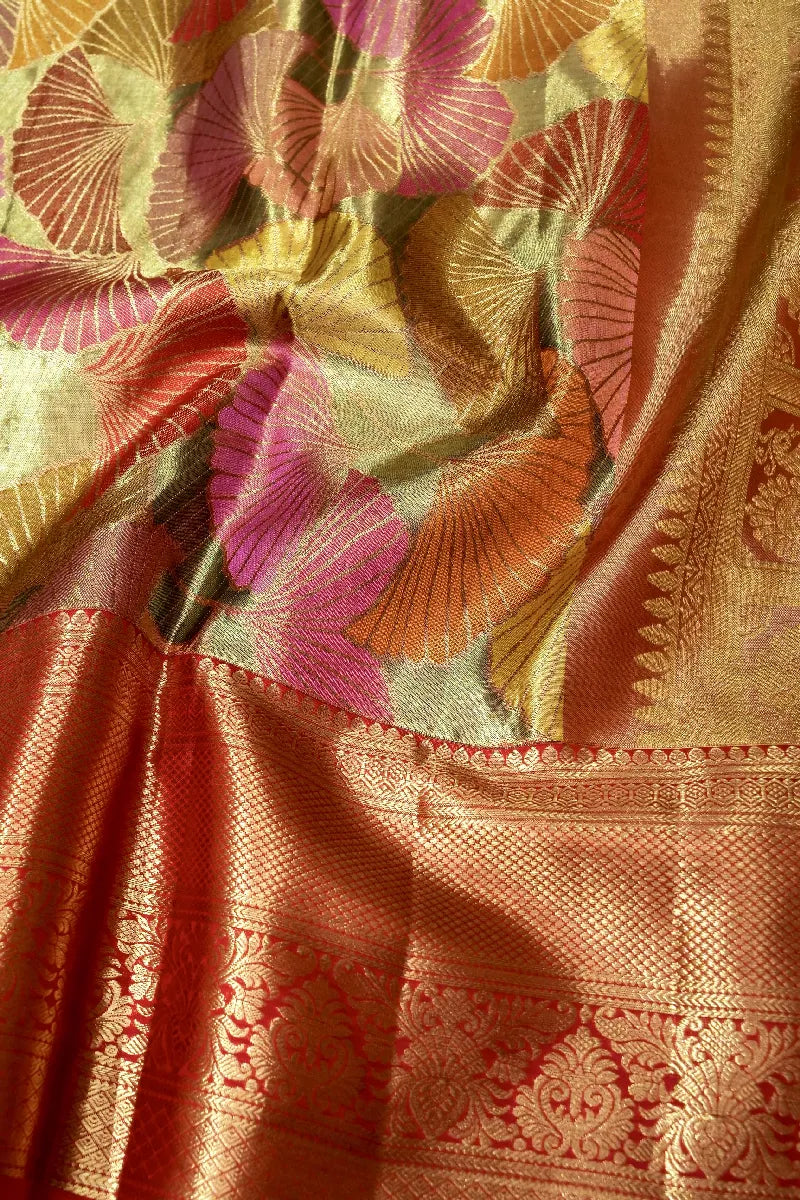 PURE HANDLOOM REAL ZARI GOLDEN COLOR KANCHIPURAM SILK SAREE