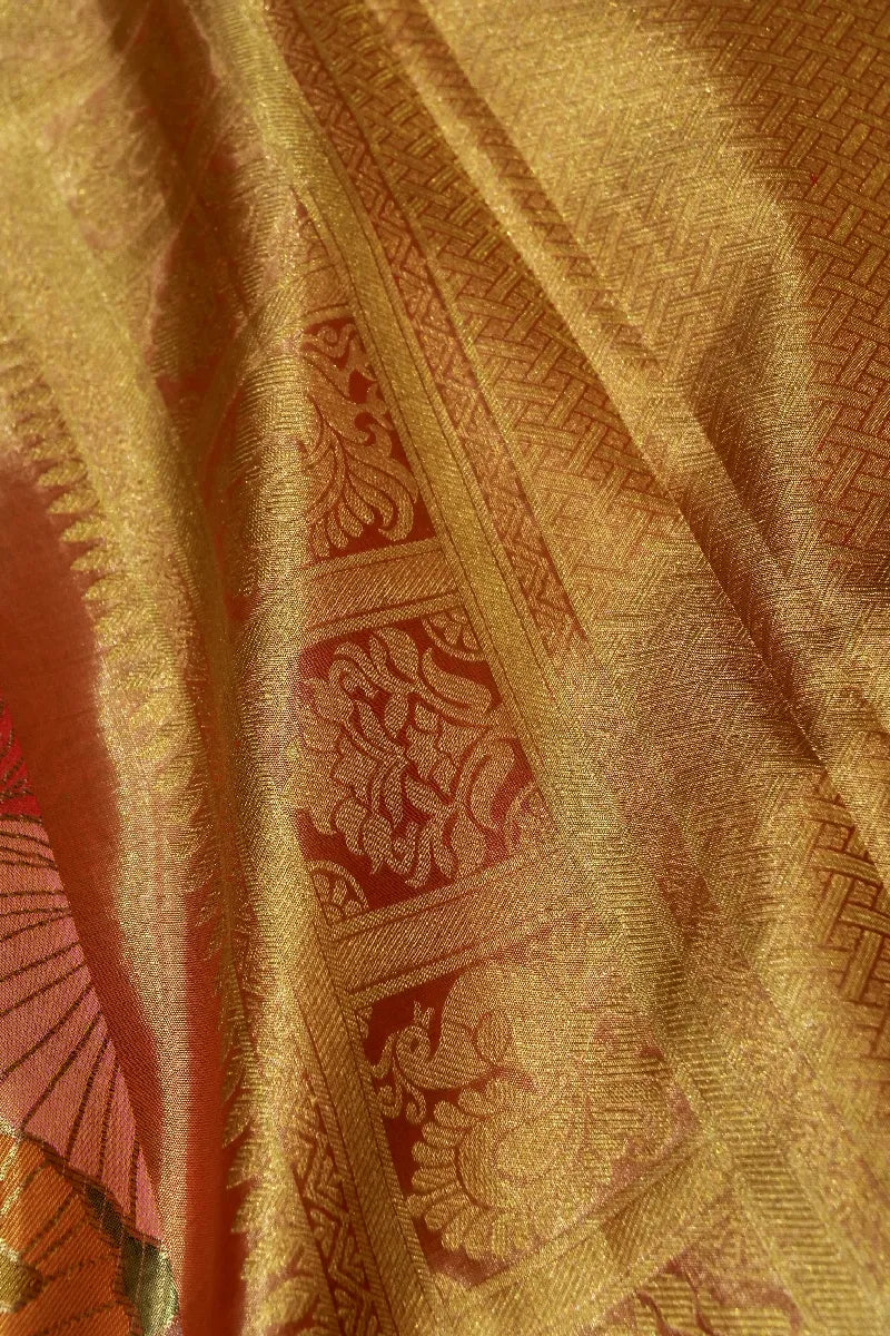 PURE HANDLOOM REAL ZARI GOLDEN COLOR KANCHIPURAM SILK SAREE