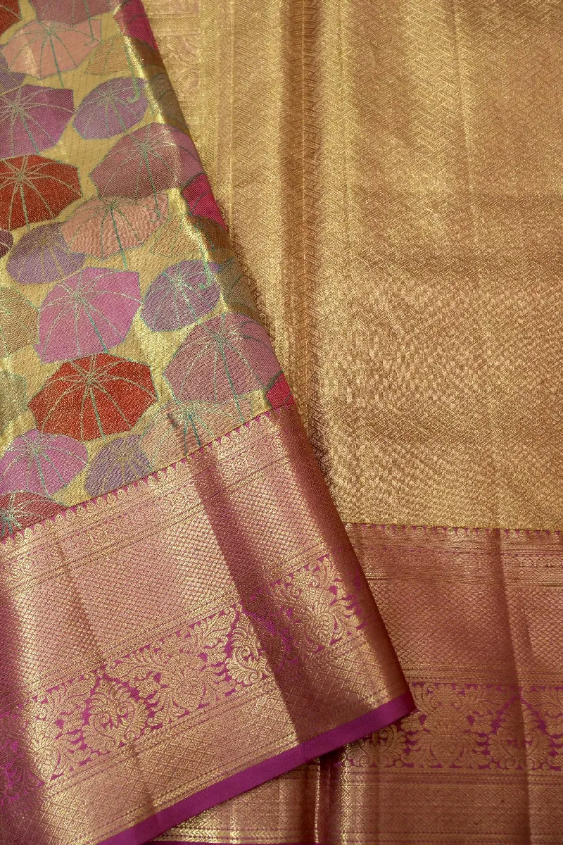 PURE HANDLOOM REAL ZARI GOLDEN COLOR KANCHIPURAM SILK SAREE