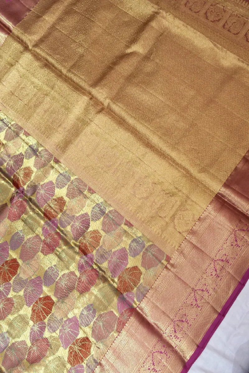 PURE HANDLOOM REAL ZARI GOLDEN COLOR KANCHIPURAM SILK SAREE