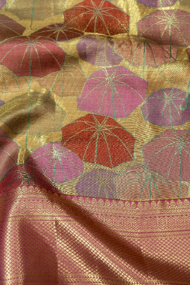 PURE HANDLOOM REAL ZARI GOLDEN COLOR KANCHIPURAM SILK SAREE