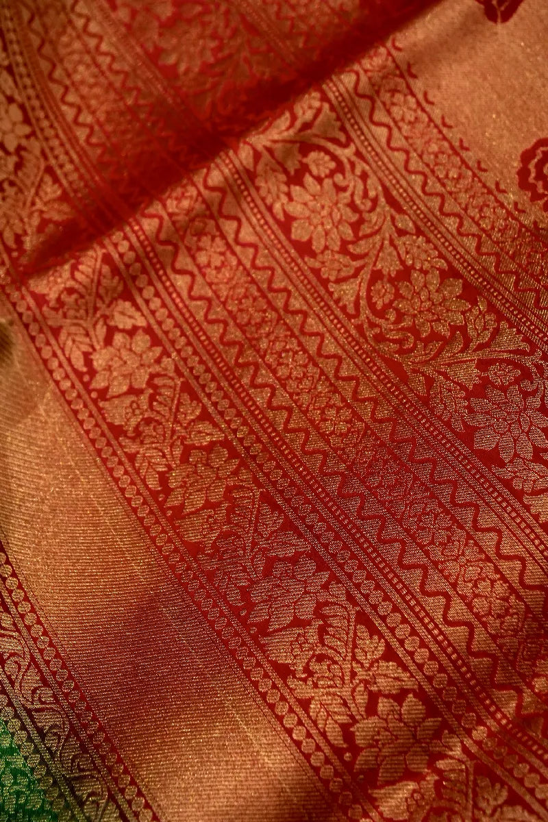 PURE HANDLOOM BOTTLE GREEN COLOR KANCHIPURAM SILK SAREE
