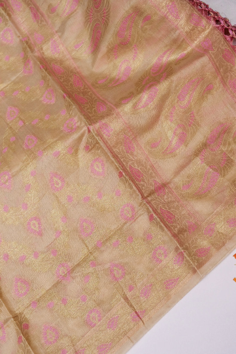 BANARASI COTTON SILK BEIGE COLOR UNSTICHED SUIT