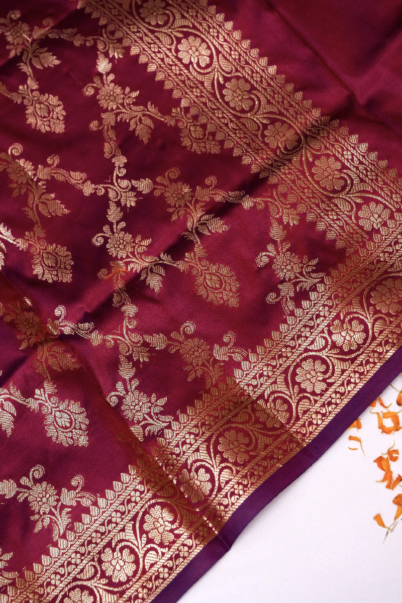 BANARASI TAFFETA SILK WINE COLOR UNSTICHED SUIT