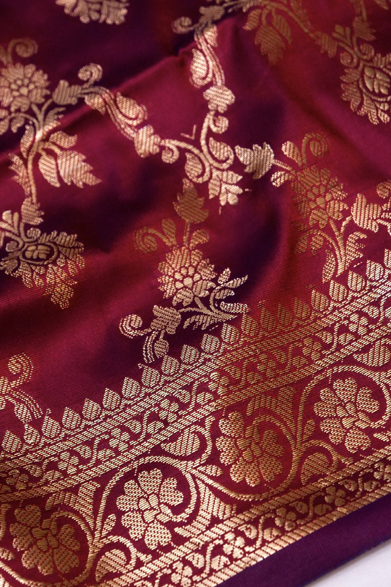 BANARASI TAFFETA SILK WINE COLOR UNSTICHED SUIT
