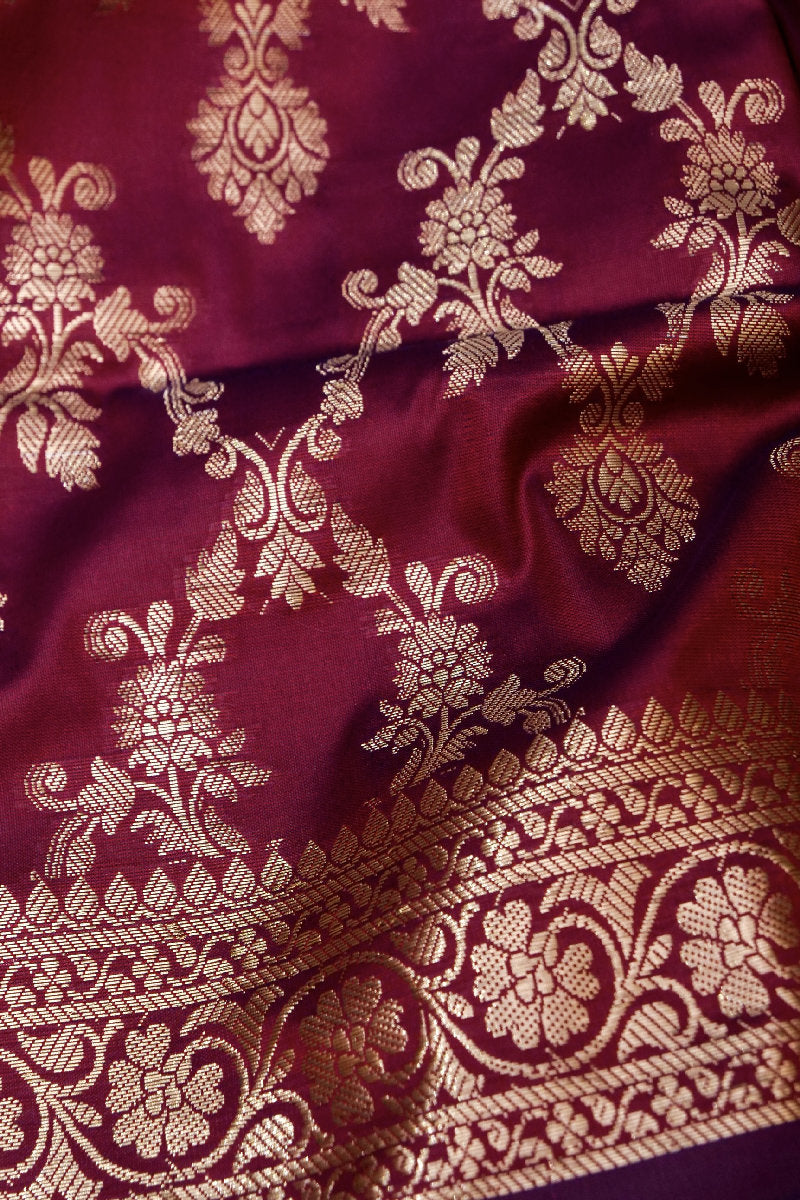 BANARASI TAFFETA SILK WINE COLOR UNSTICHED SUIT