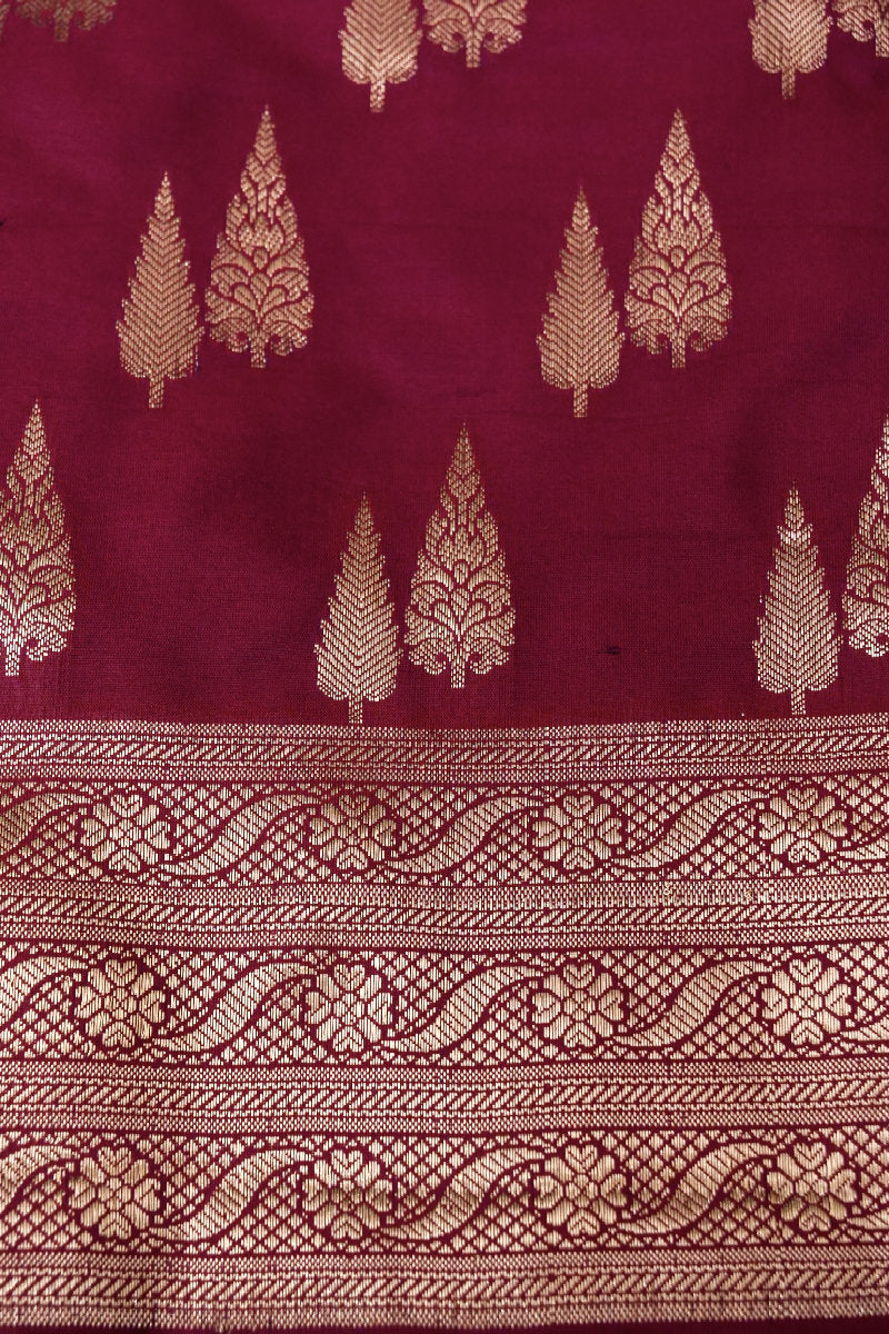 BANARASI TAFFETA SILK WINE COLOR UNSTICHED SUIT