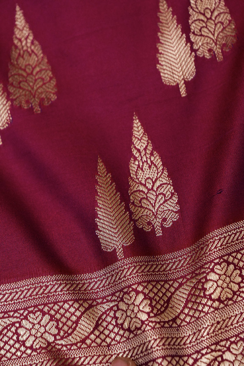 BANARASI TAFFETA SILK WINE COLOR UNSTICHED SUIT