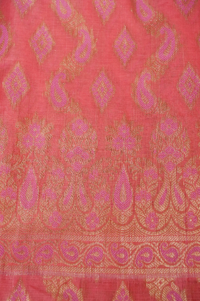 BANARASI COTTON SILK GAJRI PINK COLOR UNSTICHED SUIT