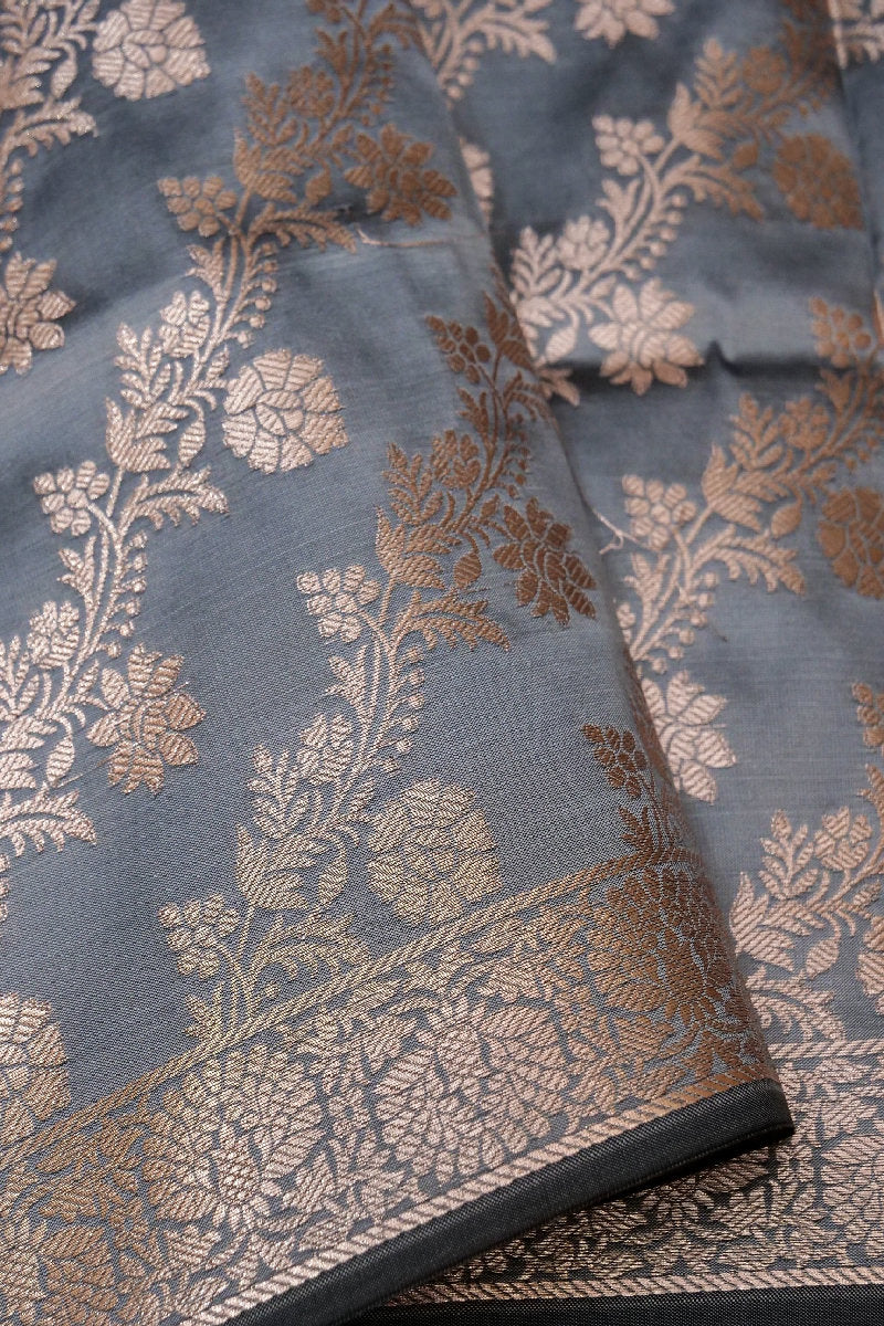 BANARASI TAFFETA SILK GREY COLOR UNSTICHED SUIT