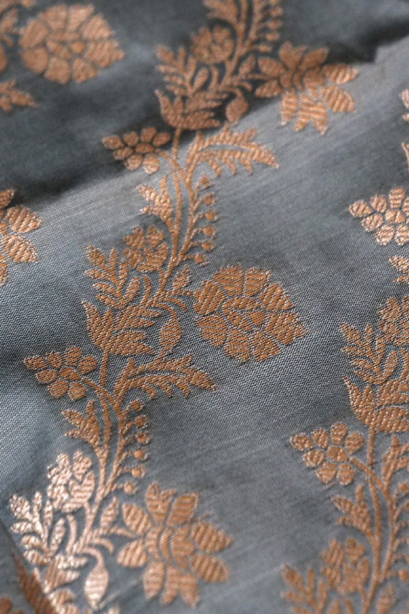 BANARASI TAFFETA SILK GREY COLOR UNSTICHED SUIT