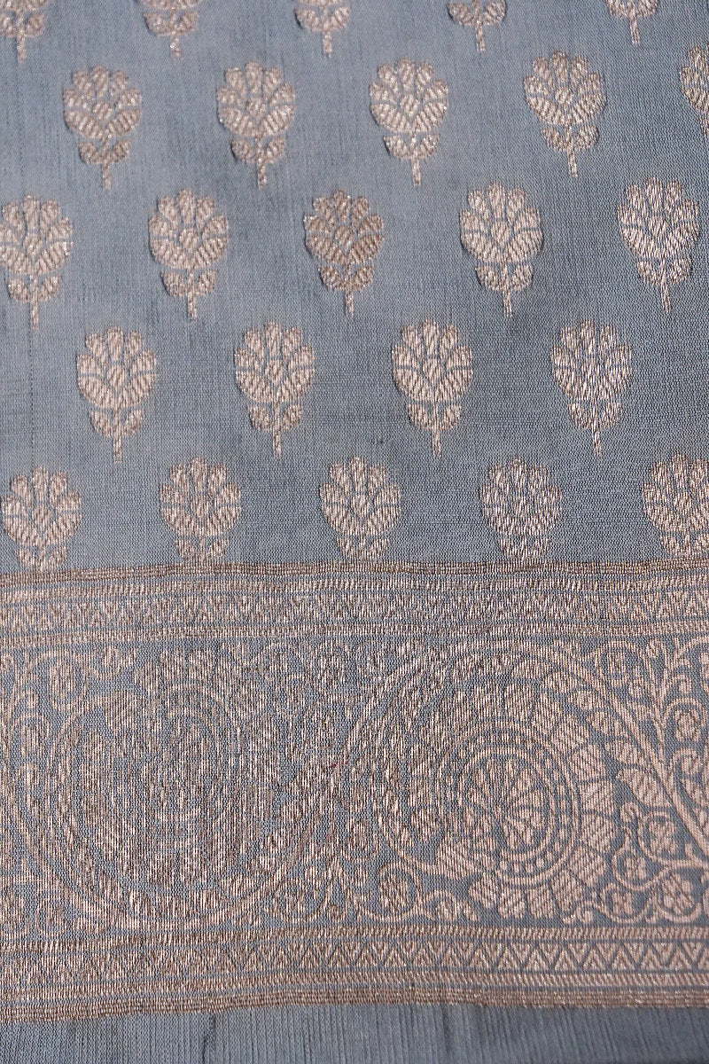 BANARASI TAFFETA SILK GREY COLOR UNSTICHED SUIT