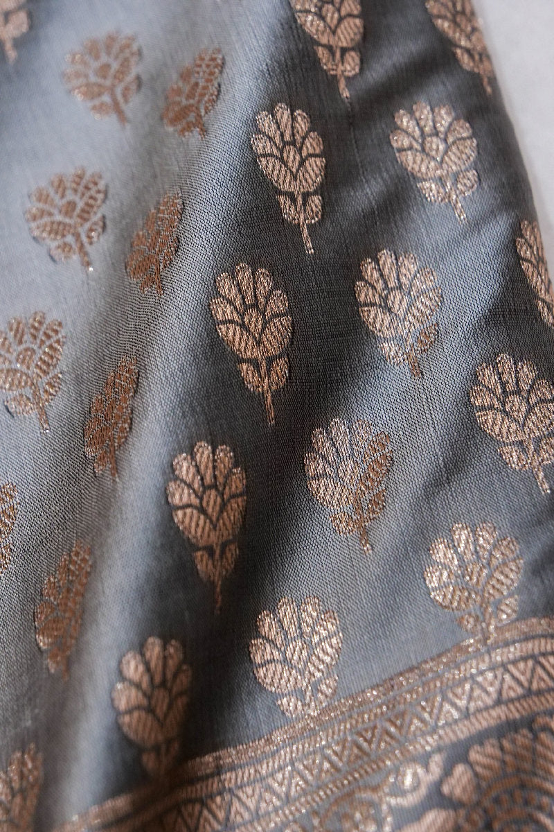 BANARASI TAFFETA SILK GREY COLOR UNSTICHED SUIT