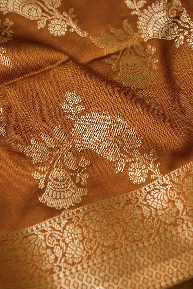 BANARASI TAFFETA SILK RUST COLOR UNSTICHED SUIT