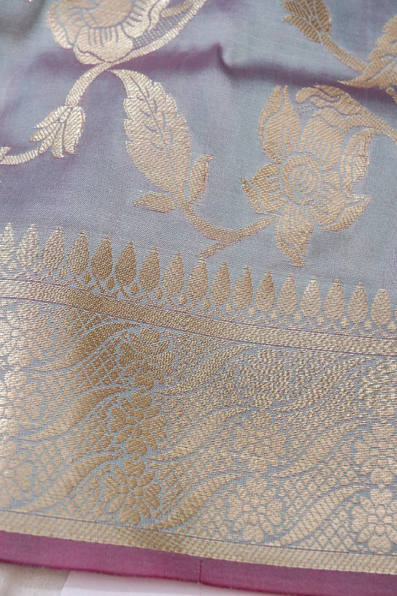 BANARASI TAFFETA SILK GREY COLOR UNSTICHED SUIT