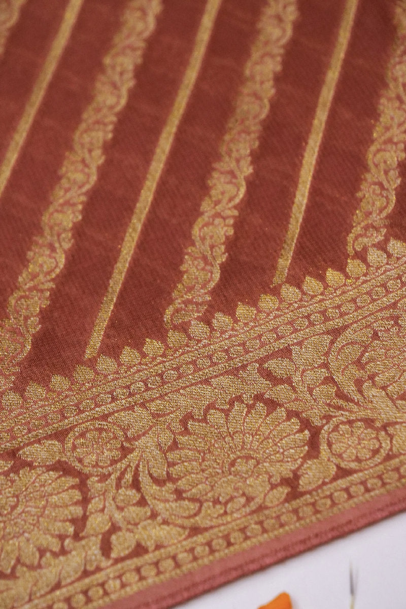 GEORGETTE BANARASI SILK DUSTY RUST COLOR UNSTICHED SUIT