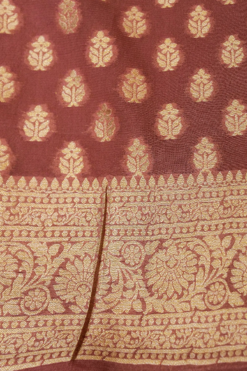 GEORGETTE BANARASI SILK DUSTY RUST COLOR UNSTICHED SUIT