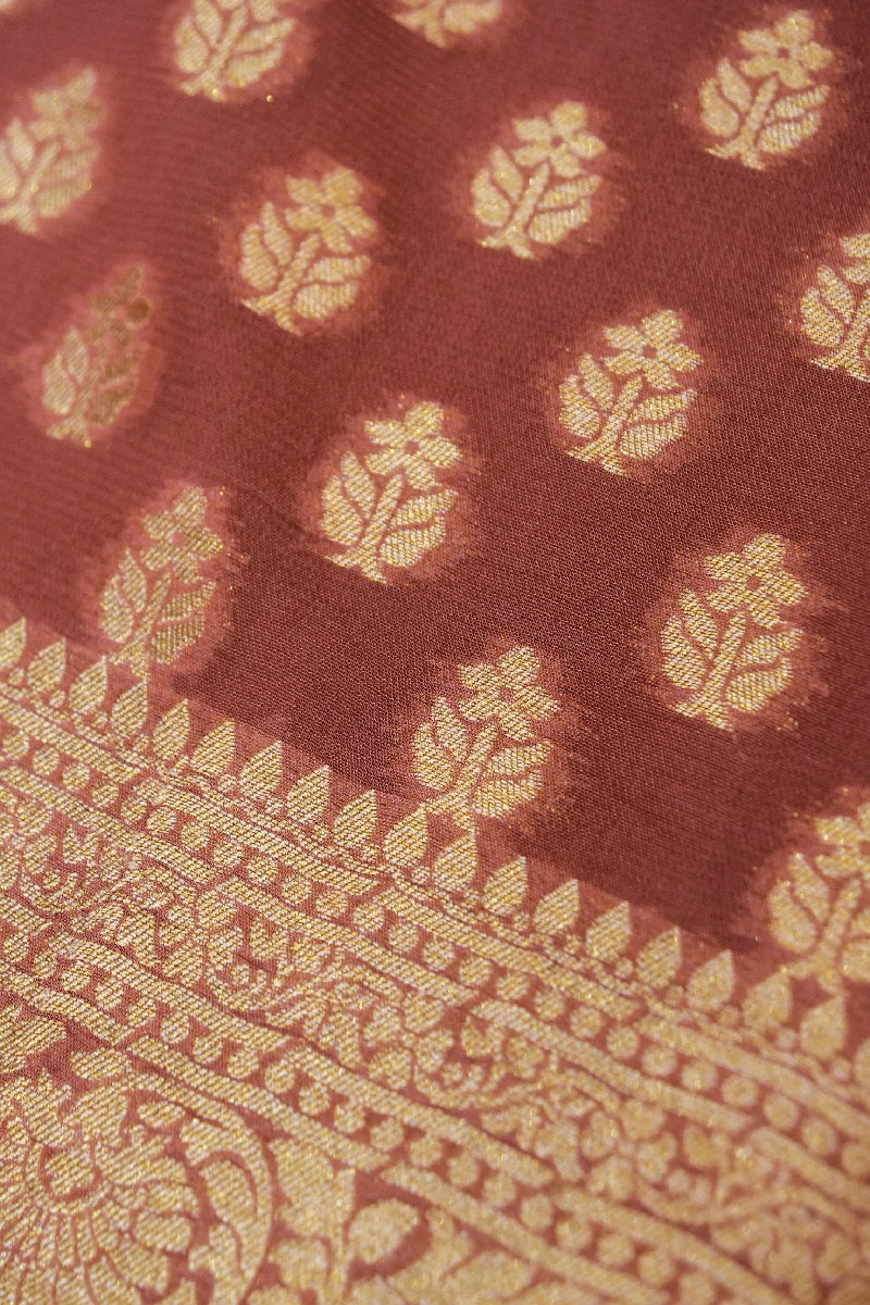 GEORGETTE BANARASI SILK DUSTY RUST COLOR UNSTICHED SUIT