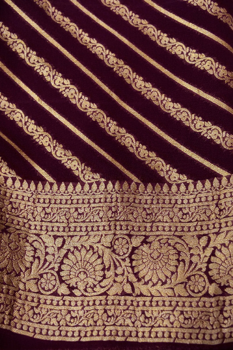 GEORGETTE BANARASI SILK DARK WINE COLOR UNSTICHED SUIT