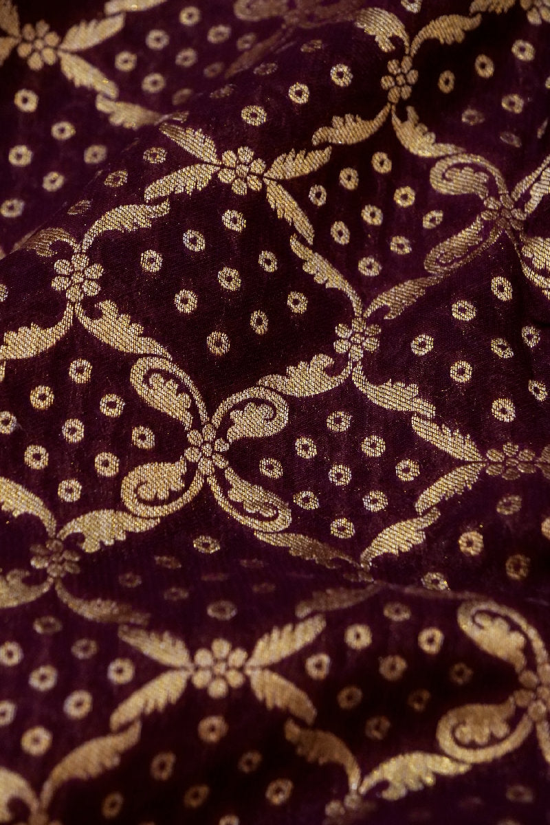 GEORGETTE BANARASI SILK DARK WINE COLOR UNSTICHED SUIT