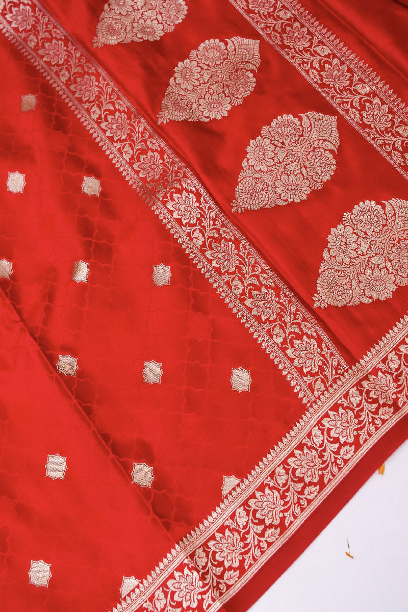 BANARASI SATIN KATTAN SILK RED COLOR UNSTICHED SUIT
