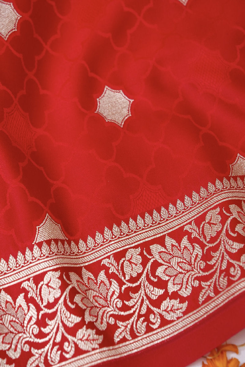 BANARASI SATIN KATTAN SILK RED COLOR UNSTICHED SUIT